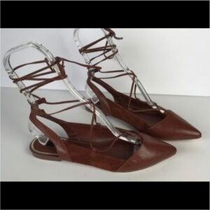 White House Black Market “Truvy” Brown  Lace-Up Slingback Pointed Toe Flats 8.5M